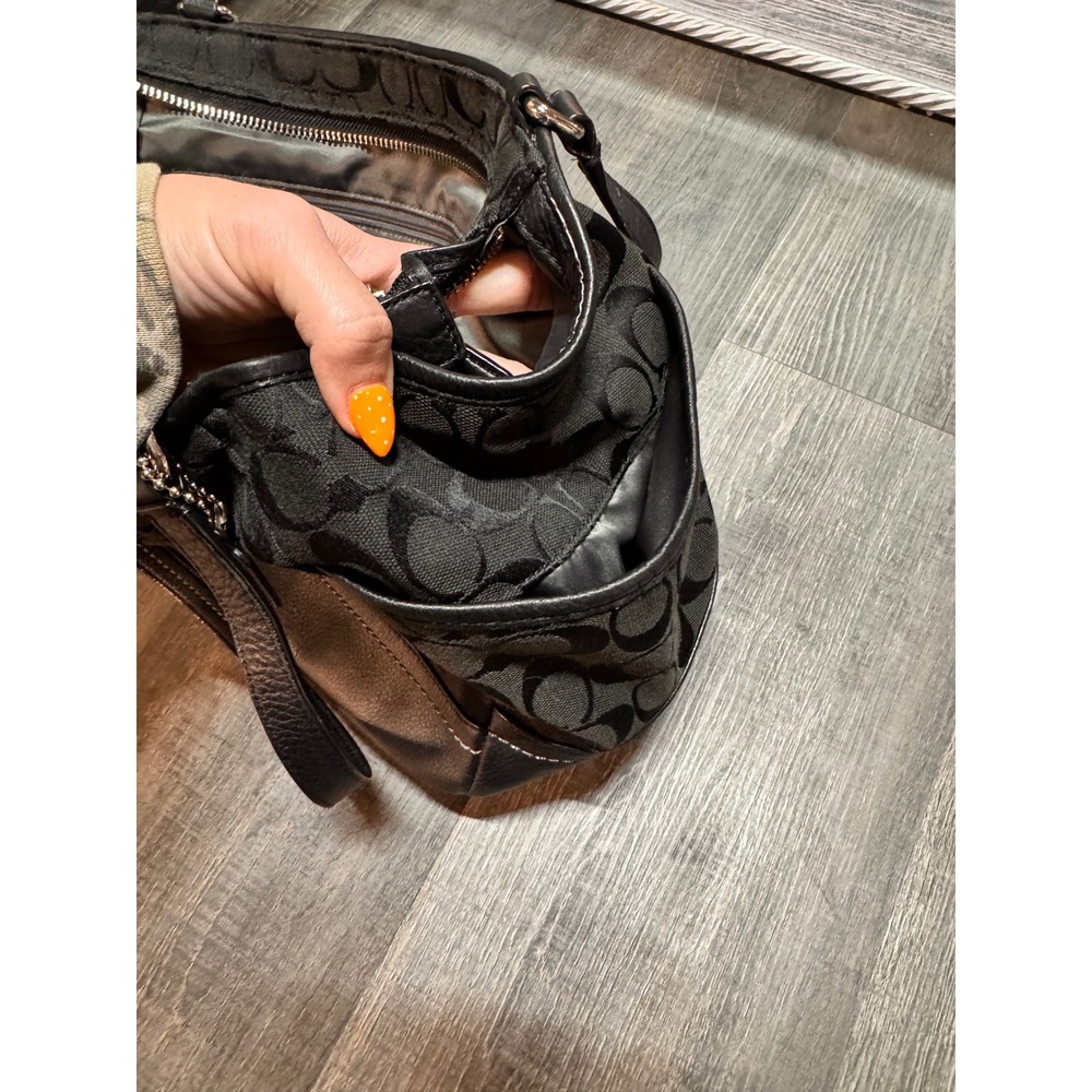 Coach Signature Black Canvas Leather Tote Shoulder Bag - Picture 4 of 9